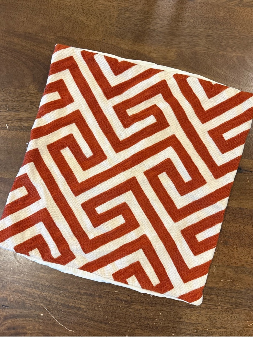 Geometric Rust and Cream Throw Pillow Cover, West Elm, 17” square